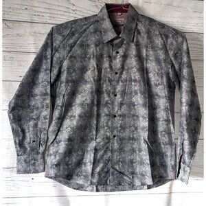 Visconti Uomo Men Shirt 100% 2 Ply Cotton Regular Fit Gray Contrast Cuff Size L